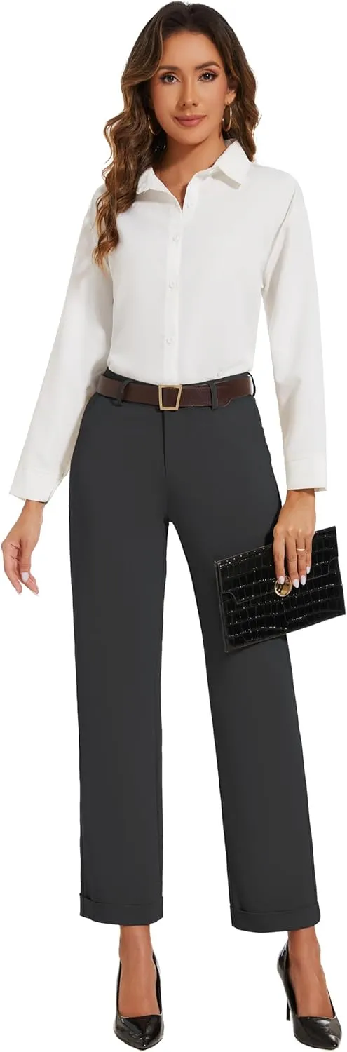 Women's Cropped Pants Fit Straight Leg Ultra Stretch Comfy Work Dress Pants