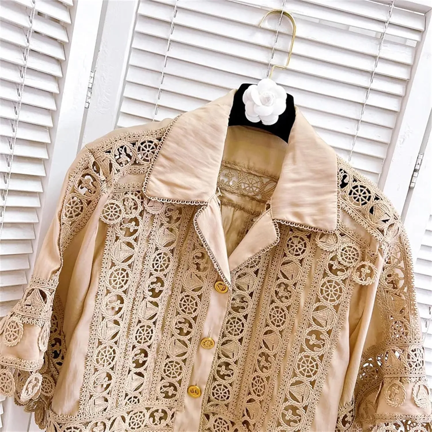WomenS Embroidered Lace Jacket with Pleated Skirt Set Summer Holiday Wear Hollow Out Design Two Piece Outfit