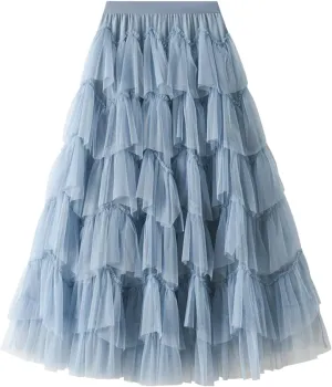 Women's Floral Midi Skirt Layered Heavy Industry Cake Skirts Vintage Irregular Beach Thin Skirt Pleated Cheer