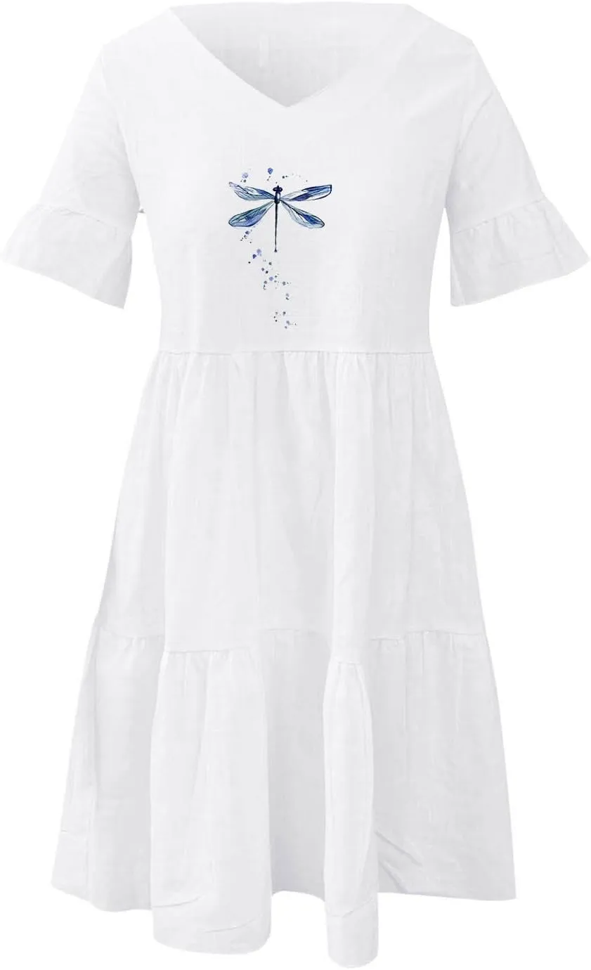 Womens Ruffle Sleeve Summer Vacation Dress Floral Print Casual Resort Dress Cute Spring Clothes 2023