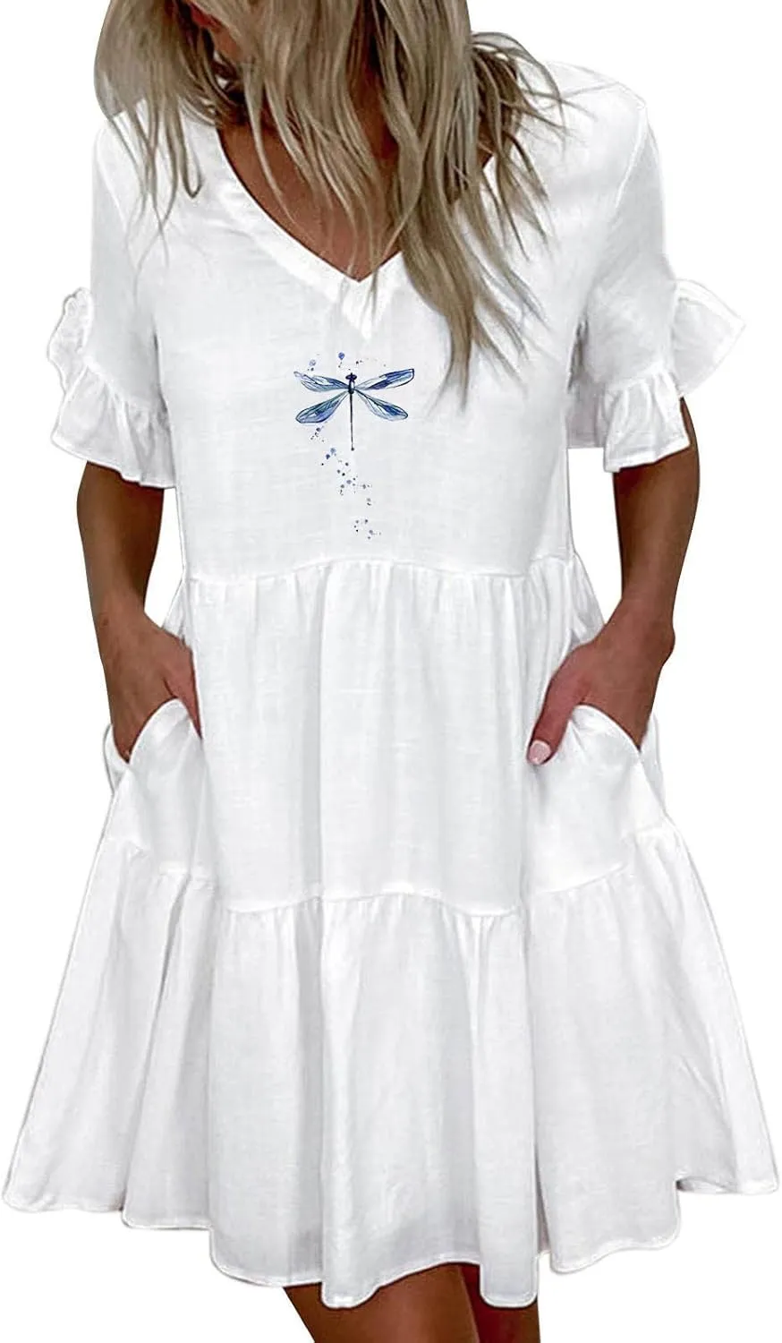 Womens Ruffle Sleeve Summer Vacation Dress Floral Print Casual Resort Dress Cute Spring Clothes 2023