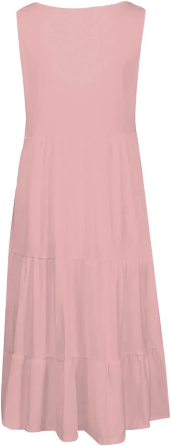 Womens Ruffle Tiered Swing Dresses Sleeveless Boho Tank Sundress Summer Casual A Line Mini Dress for Beach Vacation