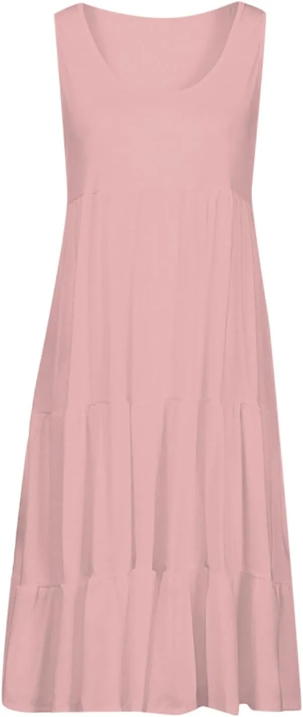 Womens Ruffle Tiered Swing Dresses Sleeveless Boho Tank Sundress Summer Casual A Line Mini Dress for Beach Vacation