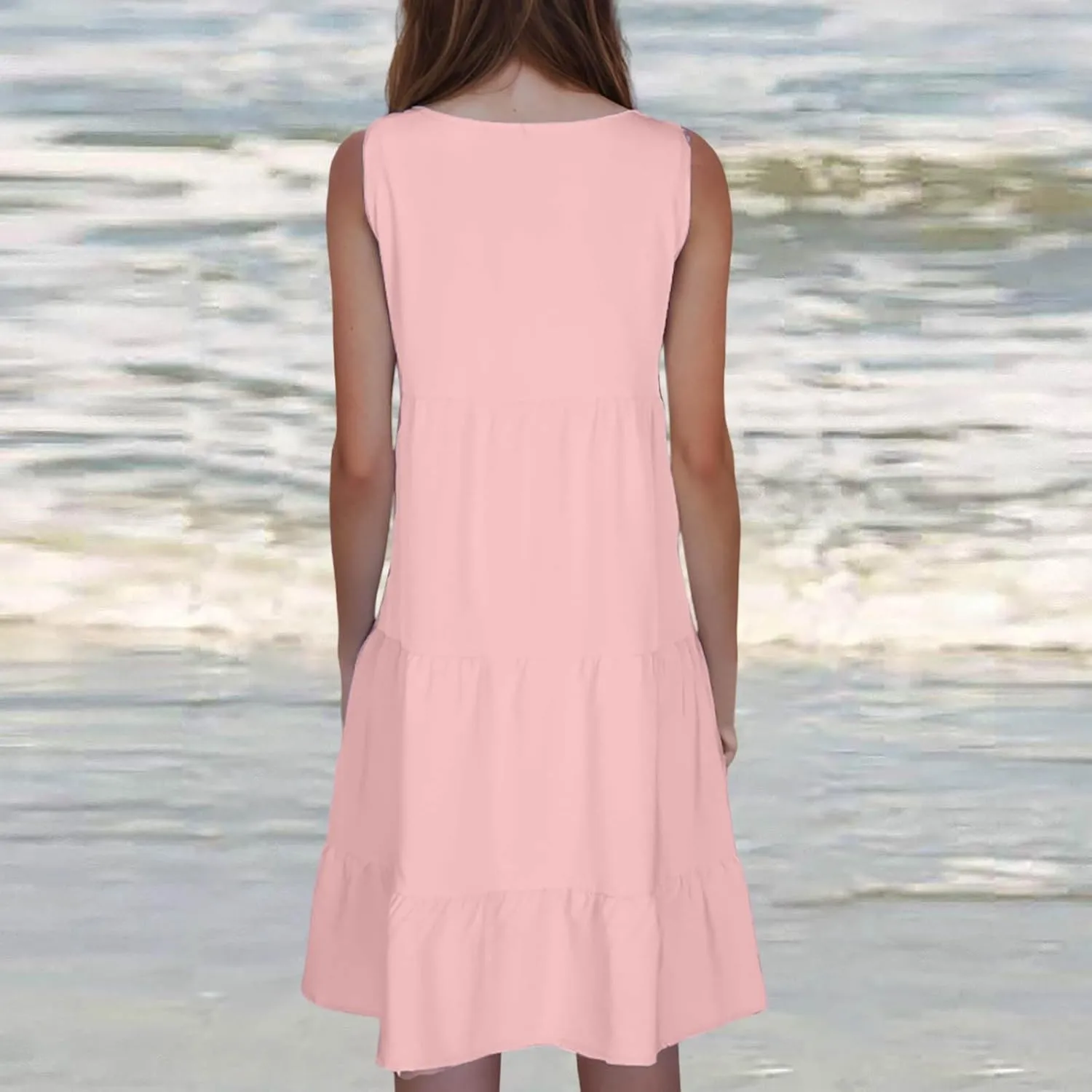 Womens Ruffle Tiered Swing Dresses Sleeveless Boho Tank Sundress Summer Casual A Line Mini Dress for Beach Vacation