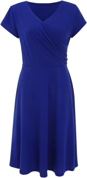 Women's Summer 1950s Vintage Dress Cocktail Swing A-Line Flared Midi Dress Wrap V Neck Cap Sleeve Slim Ruched Dresses