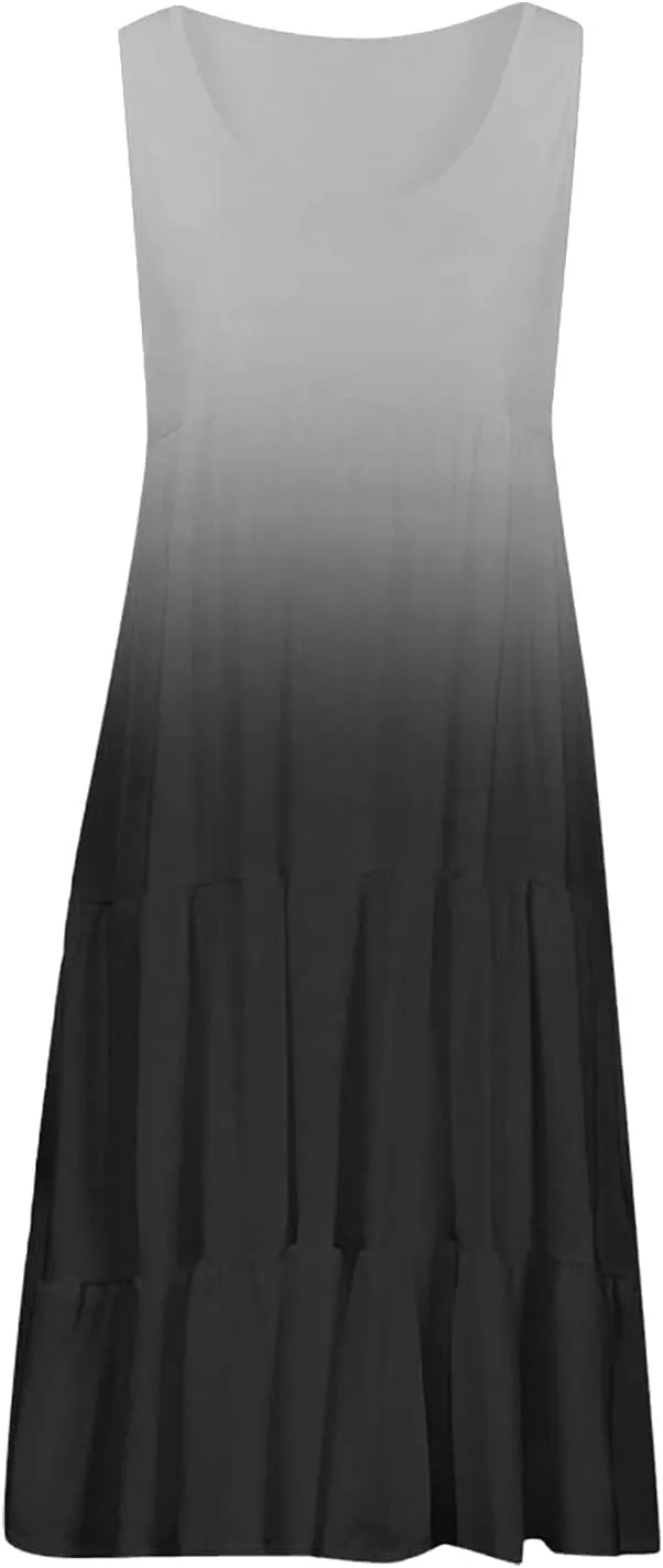 Womens Summer Dresses Casual 2024 Gradient Sleeveless Sundresses Ladies Plus Size Trendy Petite Dresses