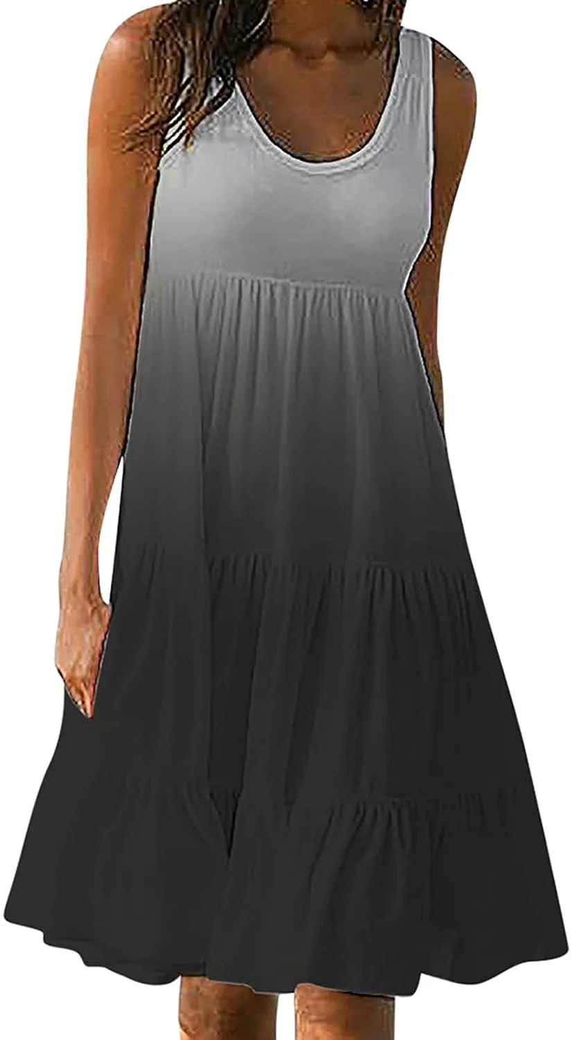 Womens Summer Dresses Casual 2024 Gradient Sleeveless Sundresses Ladies Plus Size Trendy Petite Dresses