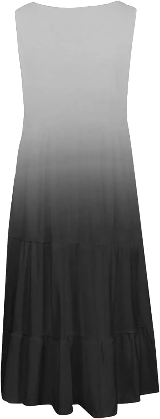 Womens Summer Dresses Casual 2024 Gradient Sleeveless Sundresses Ladies Plus Size Trendy Petite Dresses