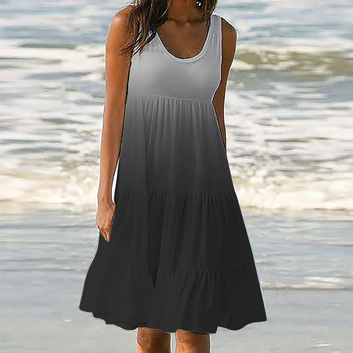 Womens Summer Dresses Casual 2024 Gradient Sleeveless Sundresses Ladies Plus Size Trendy Petite Dresses