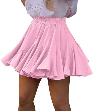 Women's Summer High Waist Pleated Skirts Casual Ruffle Beach Mini Skirt Fashion Elastic High Waisted Short Skirts