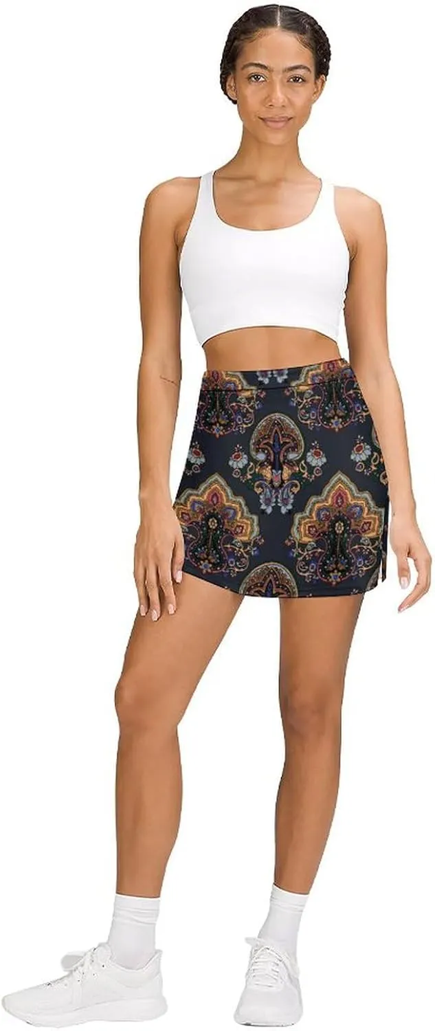 Women's Tennis Skirt 70s Paisley Print Athletic Golf Skorts for Woman with Pockets Summer Mini Skirts Workout Outfits