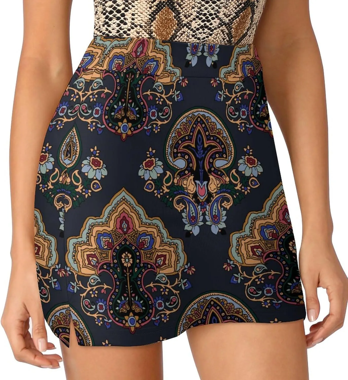 Women's Tennis Skirt 70s Paisley Print Athletic Golf Skorts for Woman with Pockets Summer Mini Skirts Workout Outfits