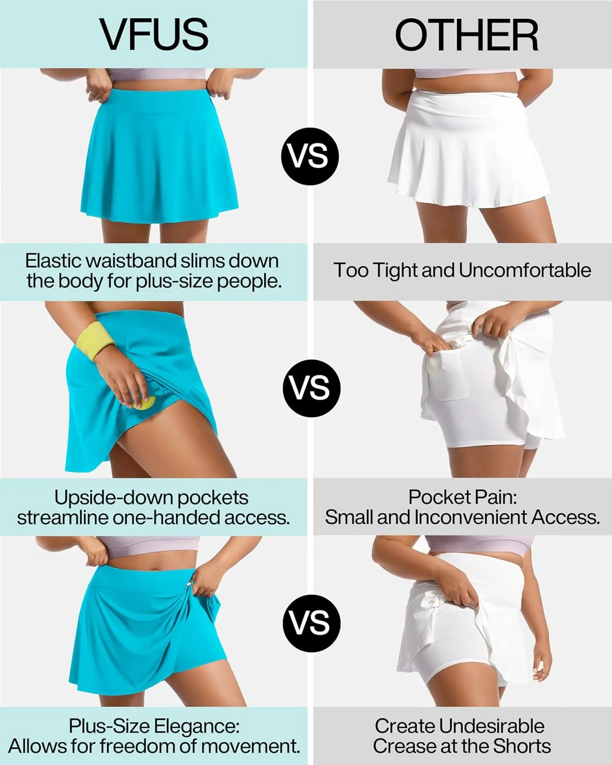 Women's Tennis Skorts with 2 Pockets Plus Size Golf Skirts High Waisted Pleated Athletic Skirt for Pickleball Running