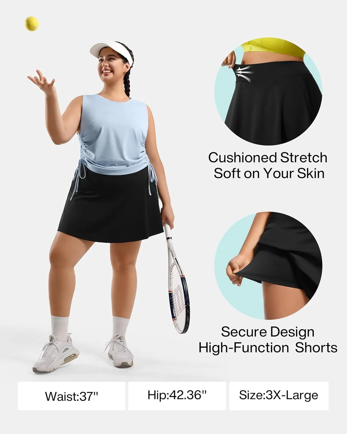 Women's Tennis Skorts with 2 Pockets Plus Size Golf Skirts High Waisted Pleated Athletic Skirt for Pickleball Running