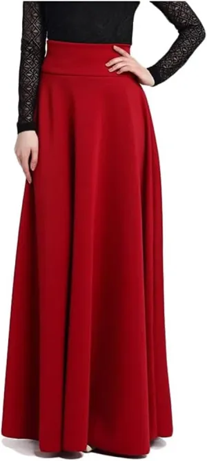 Women's Vintage High Waist Floor Length Skirt Elegant A-line Maxi Skirt Casual Long Skirt