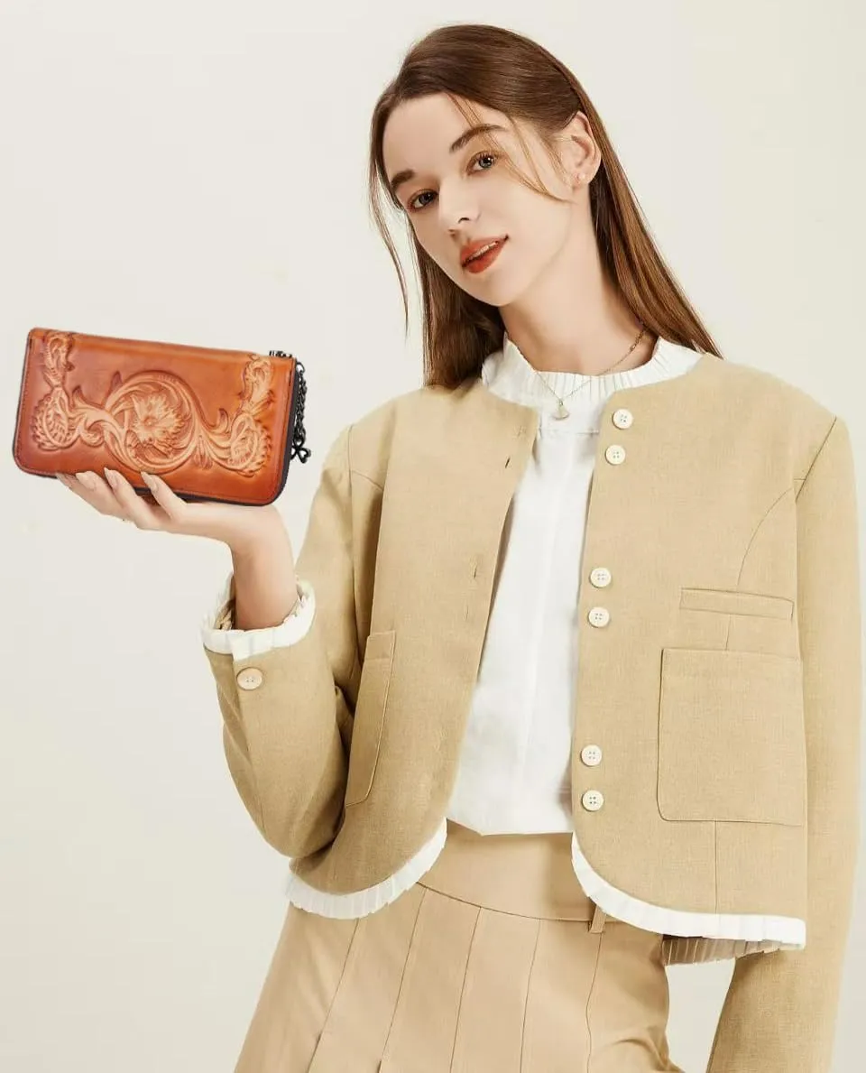 Women's Wallet Large Capacity Clutch Ladies Wristlet Purse Credit Card Phone Holder with Grip Hand Strap