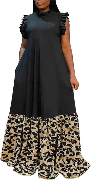 XOWRTE Womens Summer Plus Size Sleeveless Tank Dresses Casual Chiffon Loose Flowy Ruffle Tiered Midi Dress Wedding Cocktail