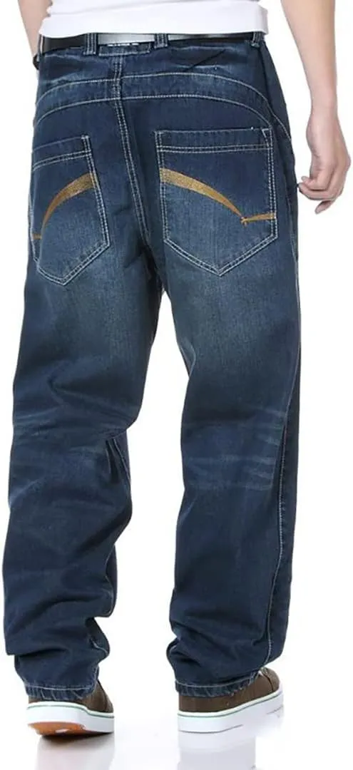 XYGJZ Mens Baggy Jeans Plus Size Hip Hop Wide Straight Leg Loose Fit Denim Pants for Big Fat Men