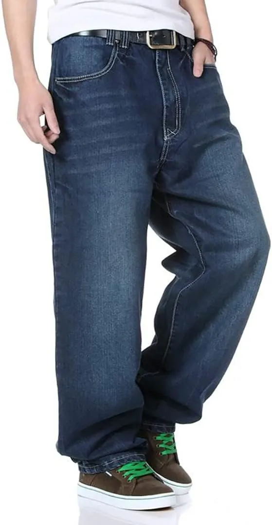 XYGJZ Mens Baggy Jeans Plus Size Hip Hop Wide Straight Leg Loose Fit Denim Pants for Big Fat Men