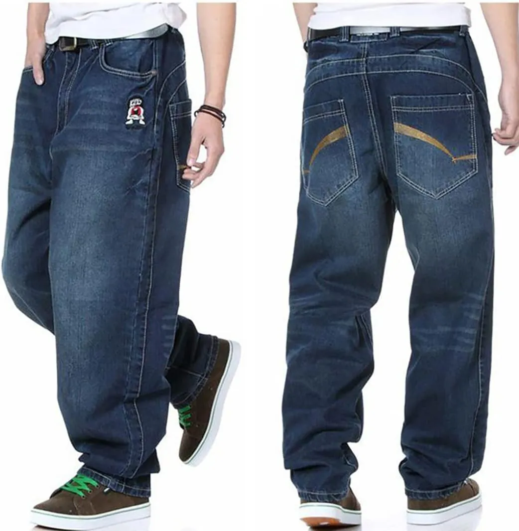 XYGJZ Mens Baggy Jeans Plus Size Hip Hop Wide Straight Leg Loose Fit Denim Pants for Big Fat Men