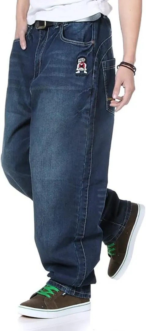 XYGJZ Mens Baggy Jeans Plus Size Hip Hop Wide Straight Leg Loose Fit Denim Pants for Big Fat Men
