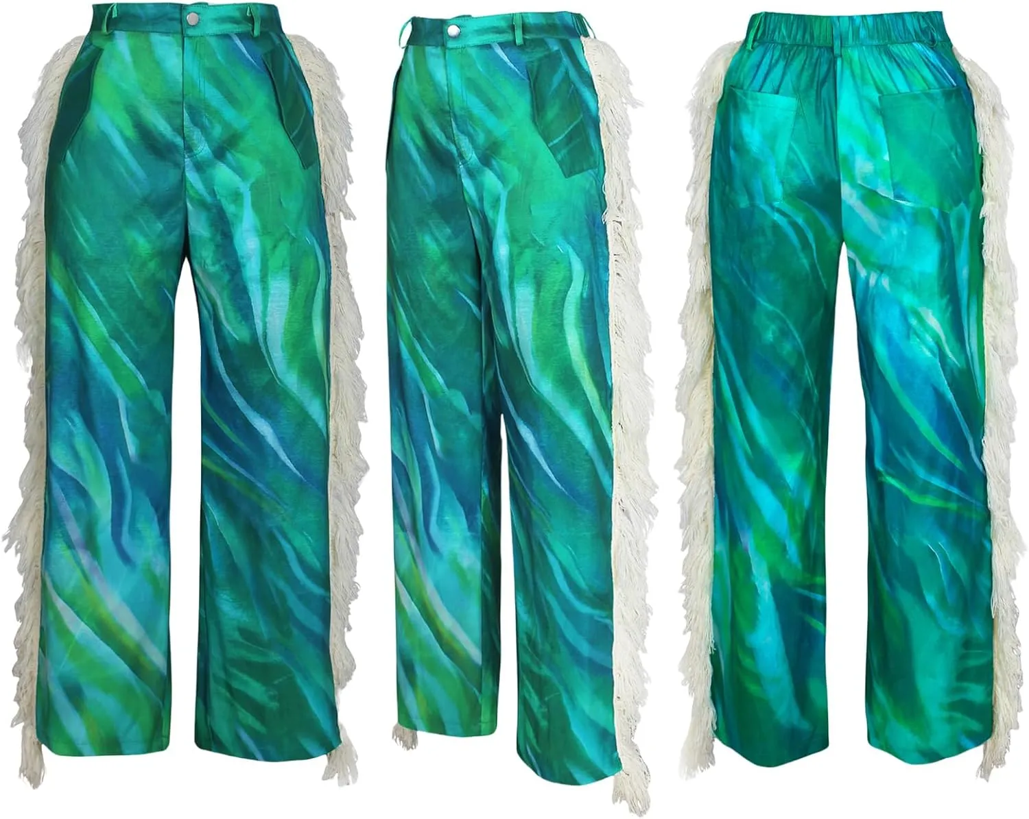 XZLUFNY Fringe Pants for Women Autumn High Waisted Side Tassel Straight Leg Trousers