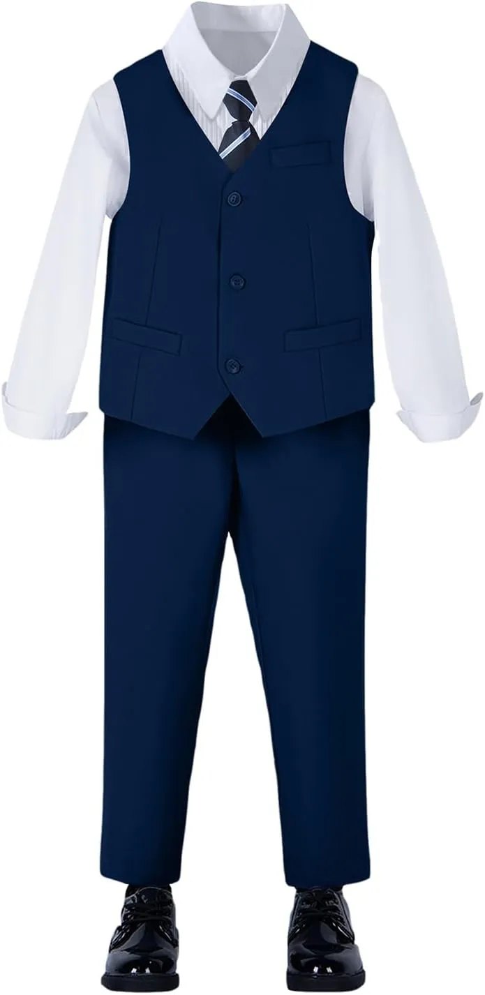 Yanlu Boys Suits Set Vest Pants Dress Shirt and Tie for Toddler Kids Formal Dresswear