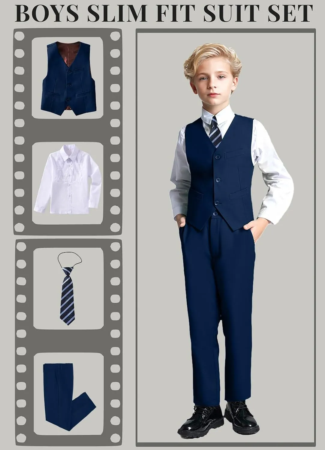 Yanlu Boys Suits Set Vest Pants Dress Shirt and Tie for Toddler Kids Formal Dresswear