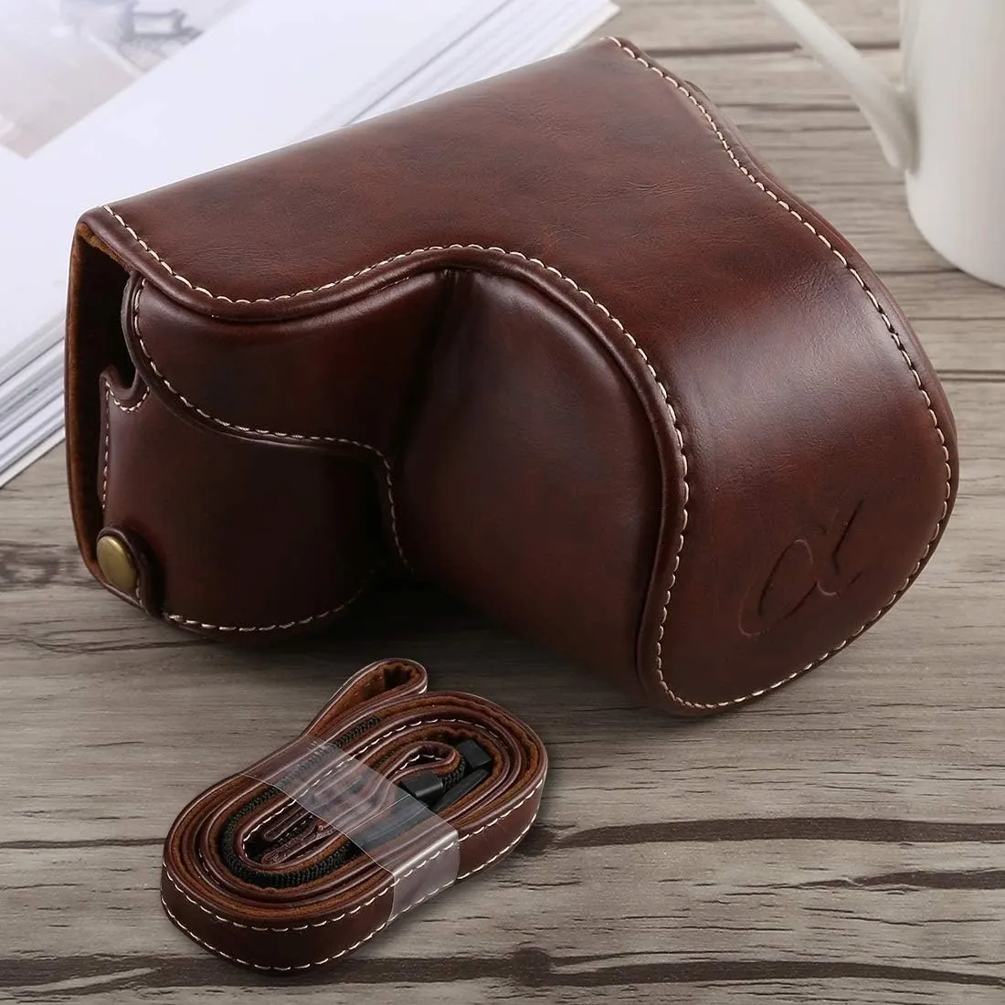 Yiherone Camera Bags Full Body Camera PU Leather Case Bag with Strap for Sony A5100 (Black) Camera case (Color : Coffee)