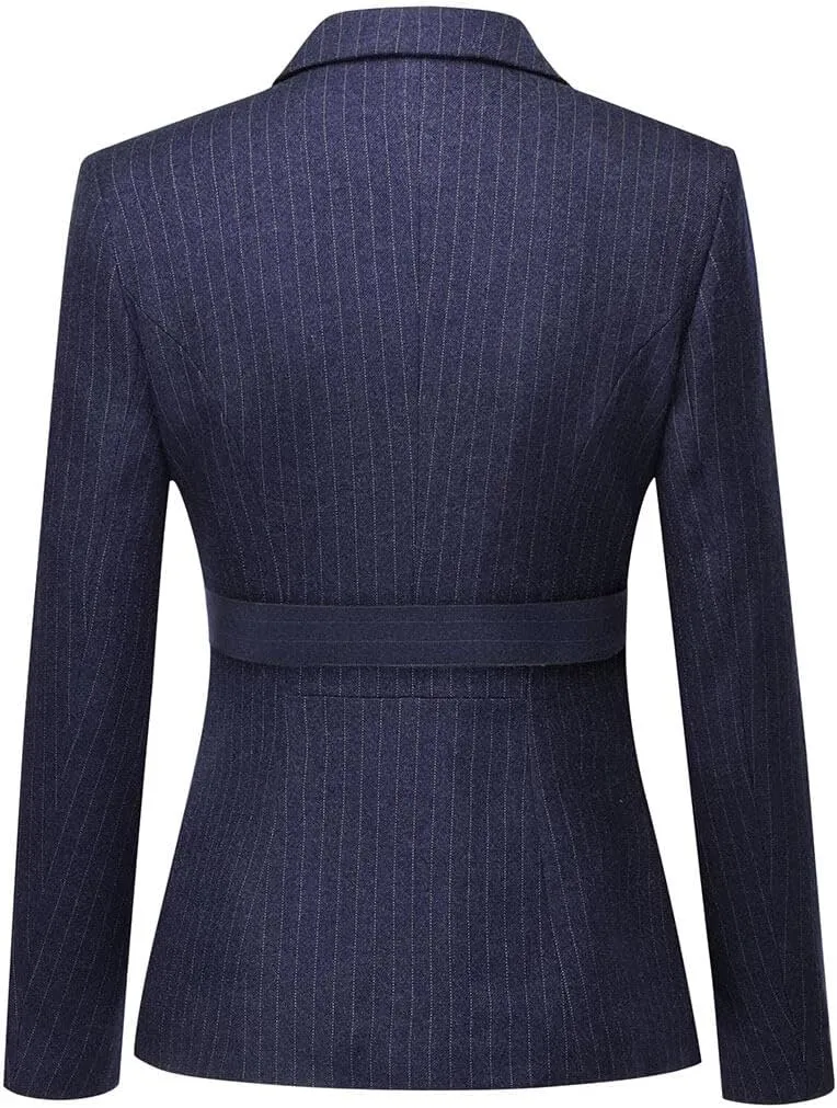 YUNCLOS Women's 2 Piece Office Lady Stripes Business Suit Set Slim Fit Blazer Jacket Pant